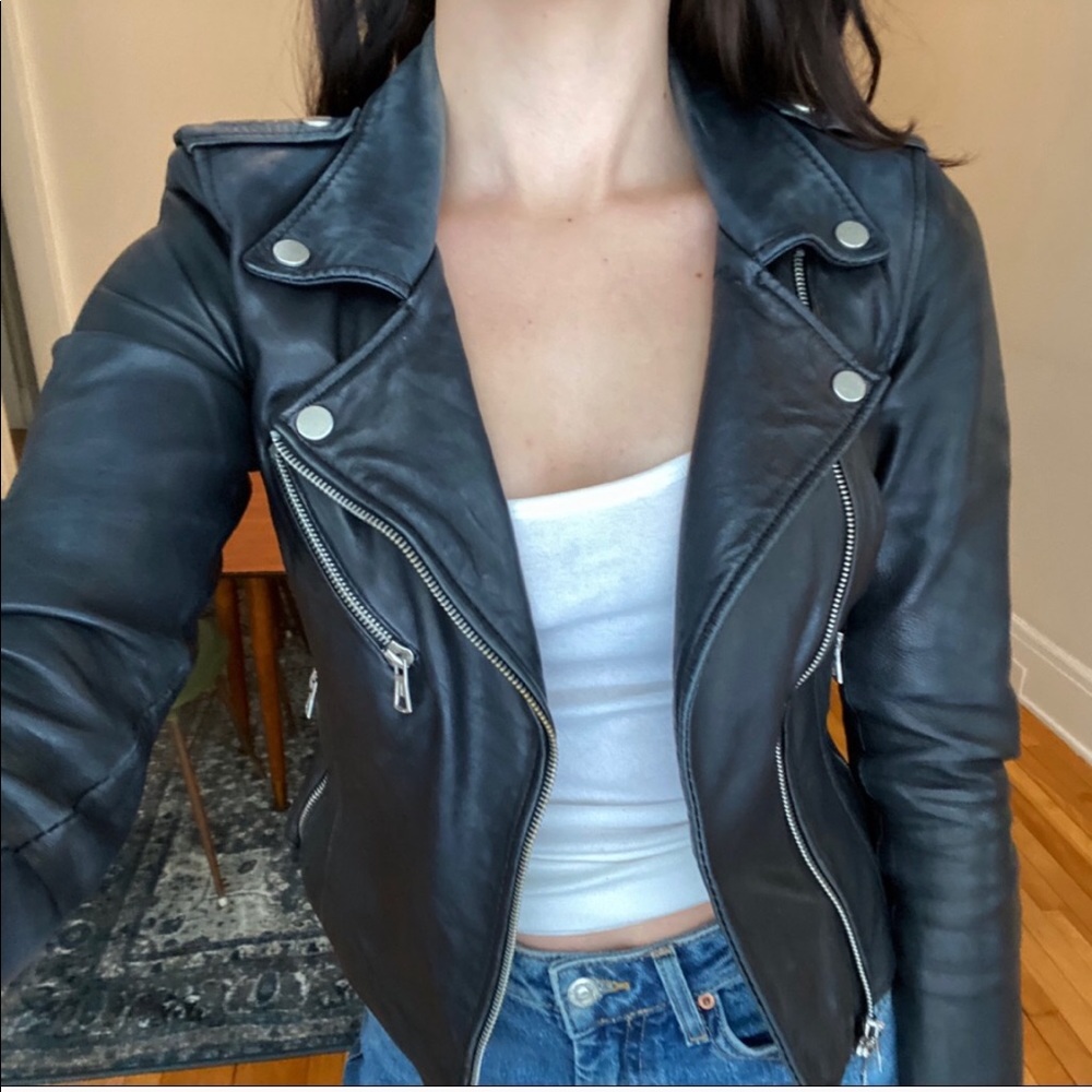 Zara Trafaluc 100% Leather Black Jacket medium